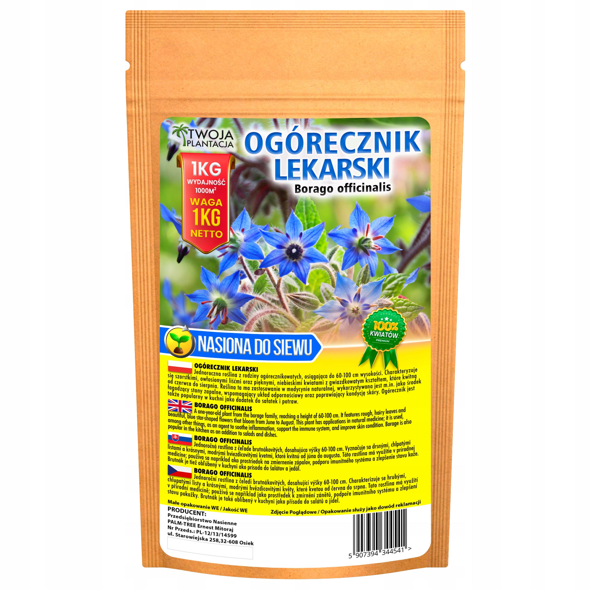 OGÓRECZNIK LEKARSKI NASIONA Miododajne do siewu POLSKIE Jakość WE 1000g 1KG - obrazek 2